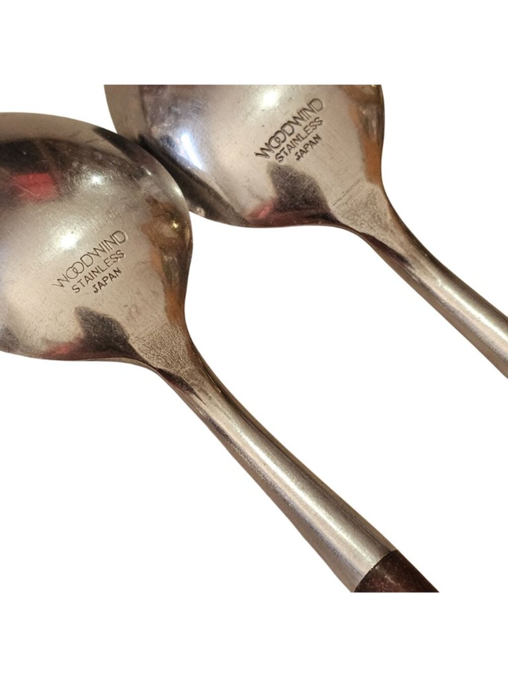 3 Woodwind Soup Spoon 7.5" wood-like handle vtg midcentury boho mixed material m - Picture 6 of 8